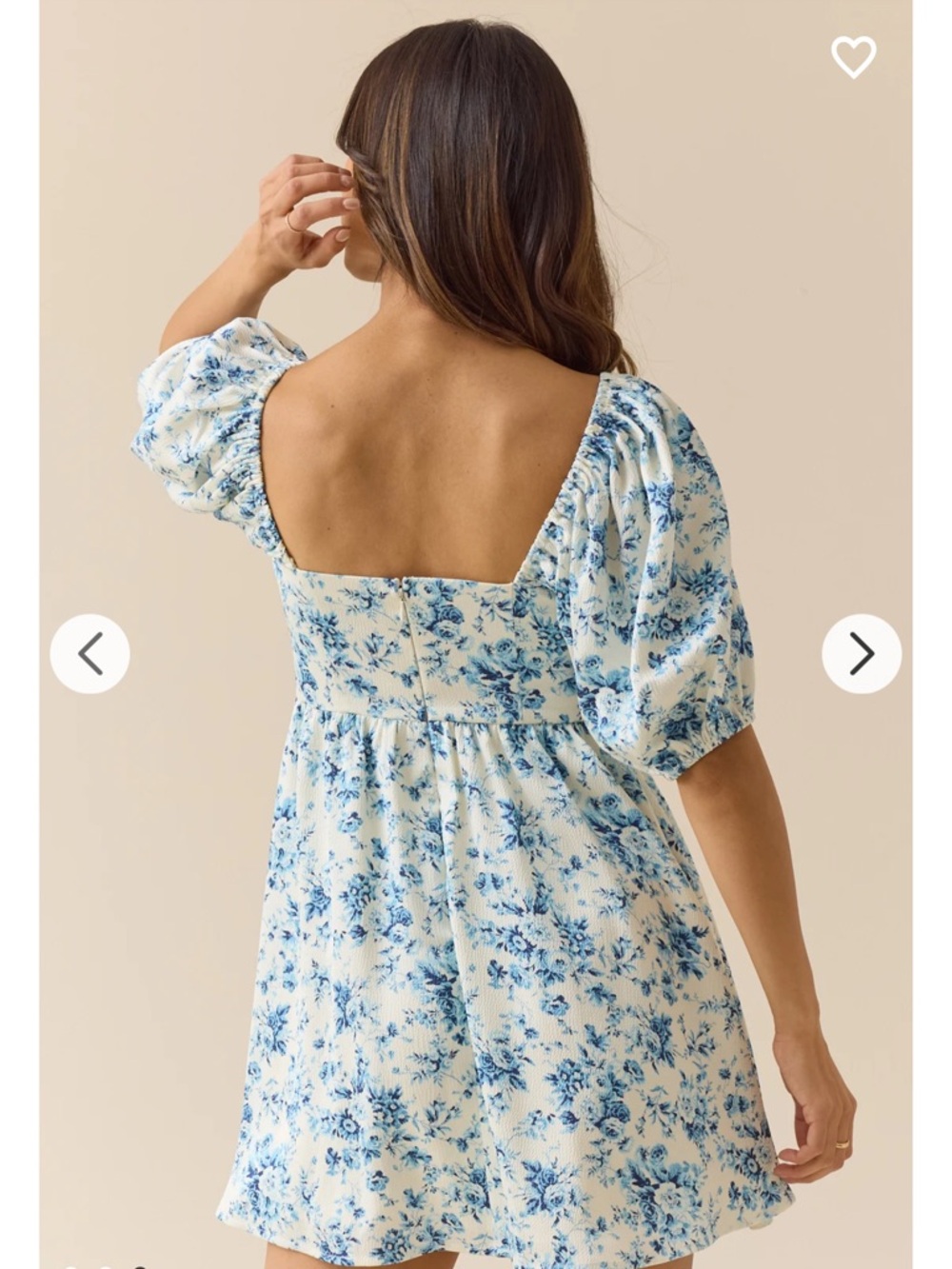 Altar'd State Cream and Blue Floral Puff Sleeve Mini Dress